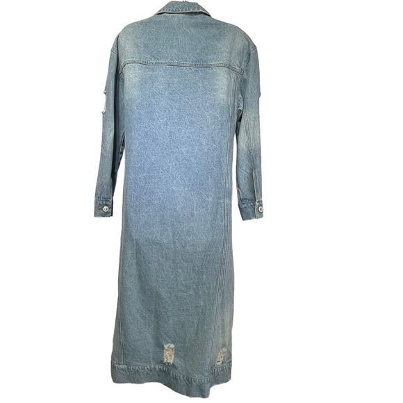 modest barbie distressed long denim trench coat  jacket dress size S - Picture 2 of 11